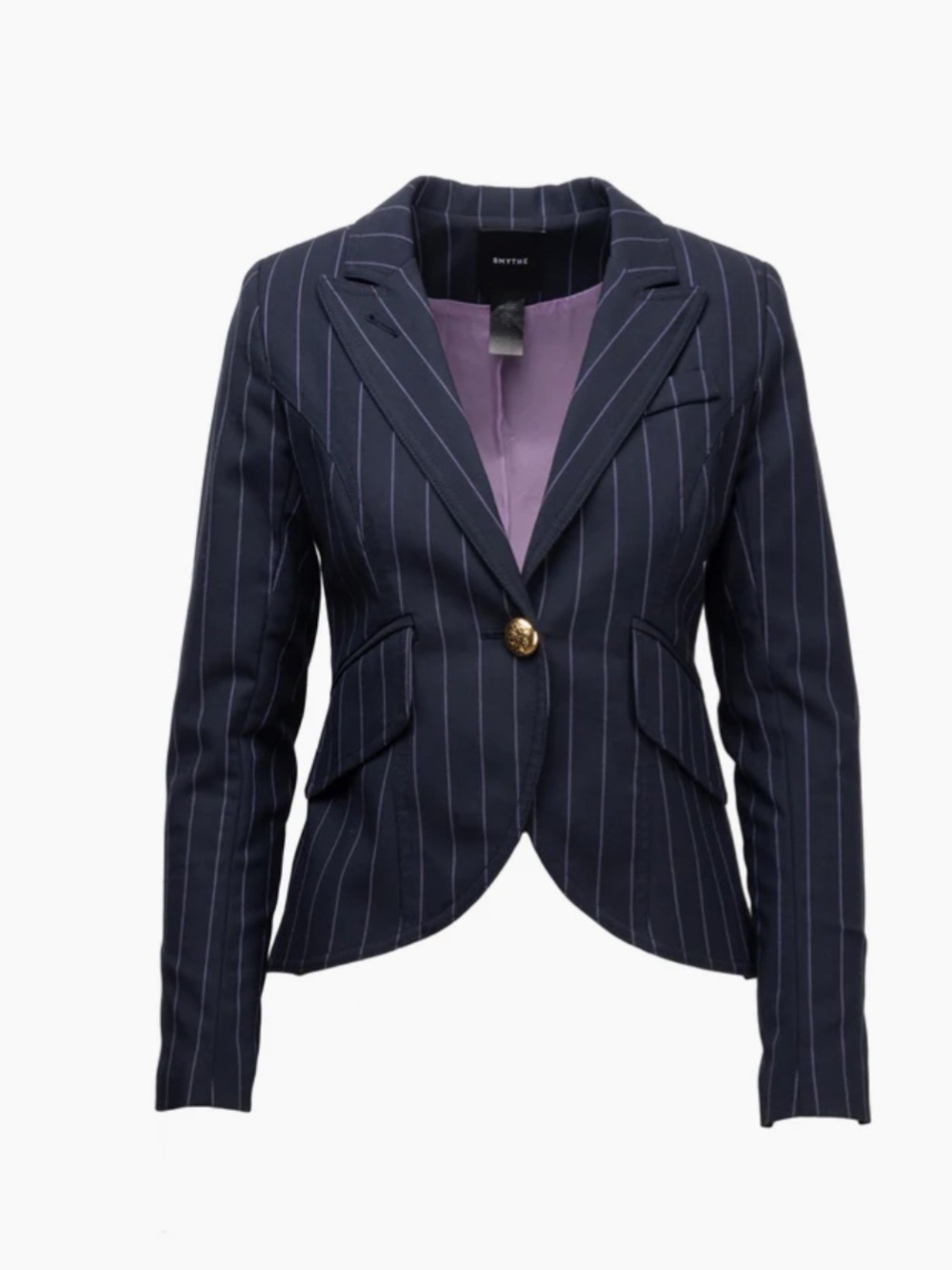 Smythe Navy Pinstripe Fitted Blazer with Purple Lining